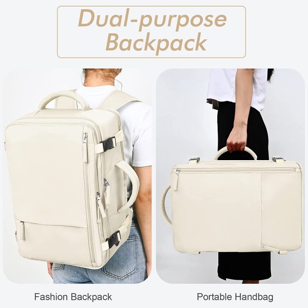 Travel Backpack for Men Women,Beige