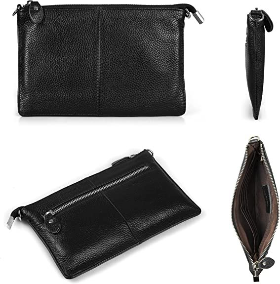 Leather Wristlet Clutch Wallet Purses Small Crossbody Bags Shoulder Handbag for Women, Silver Zipper