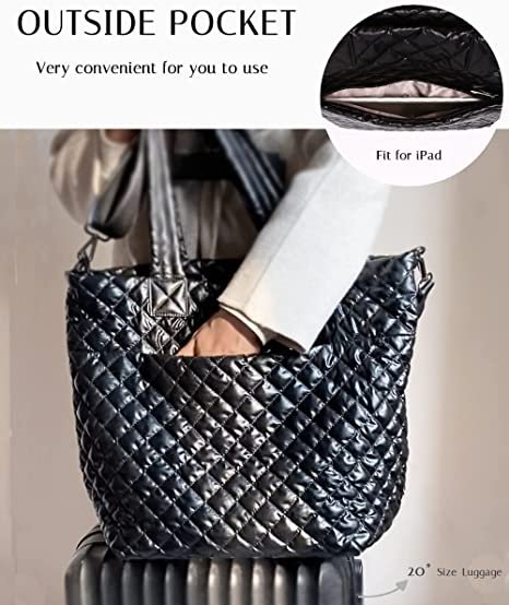 Quilted Tote Bag for Women,Weekender Bag,Light Nylon Quilted Crossbody Shoulder Bag